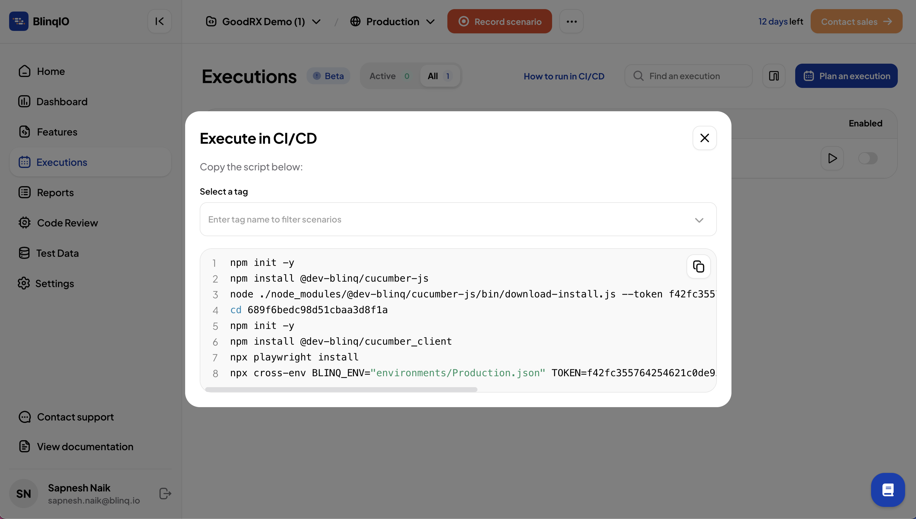 Pre-filled command modal