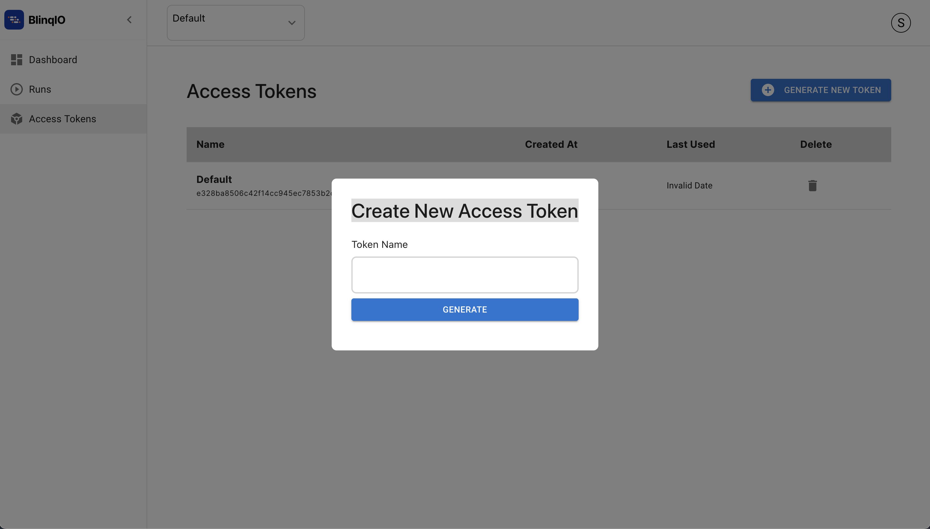 Create New Access Token Popup