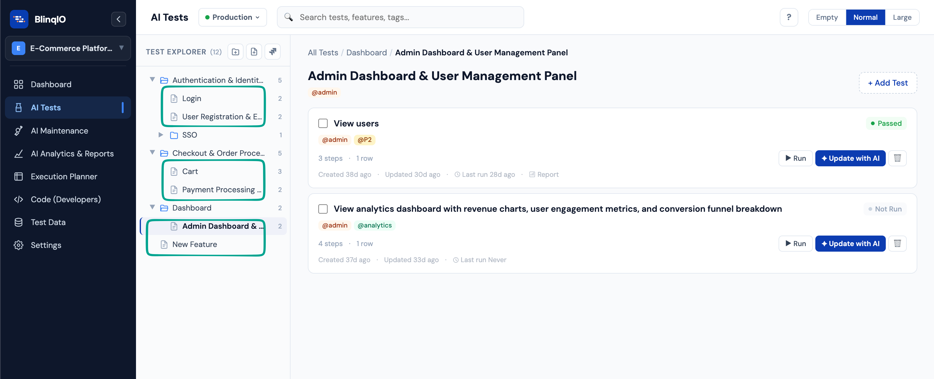Feature grouping tests in the folder tree