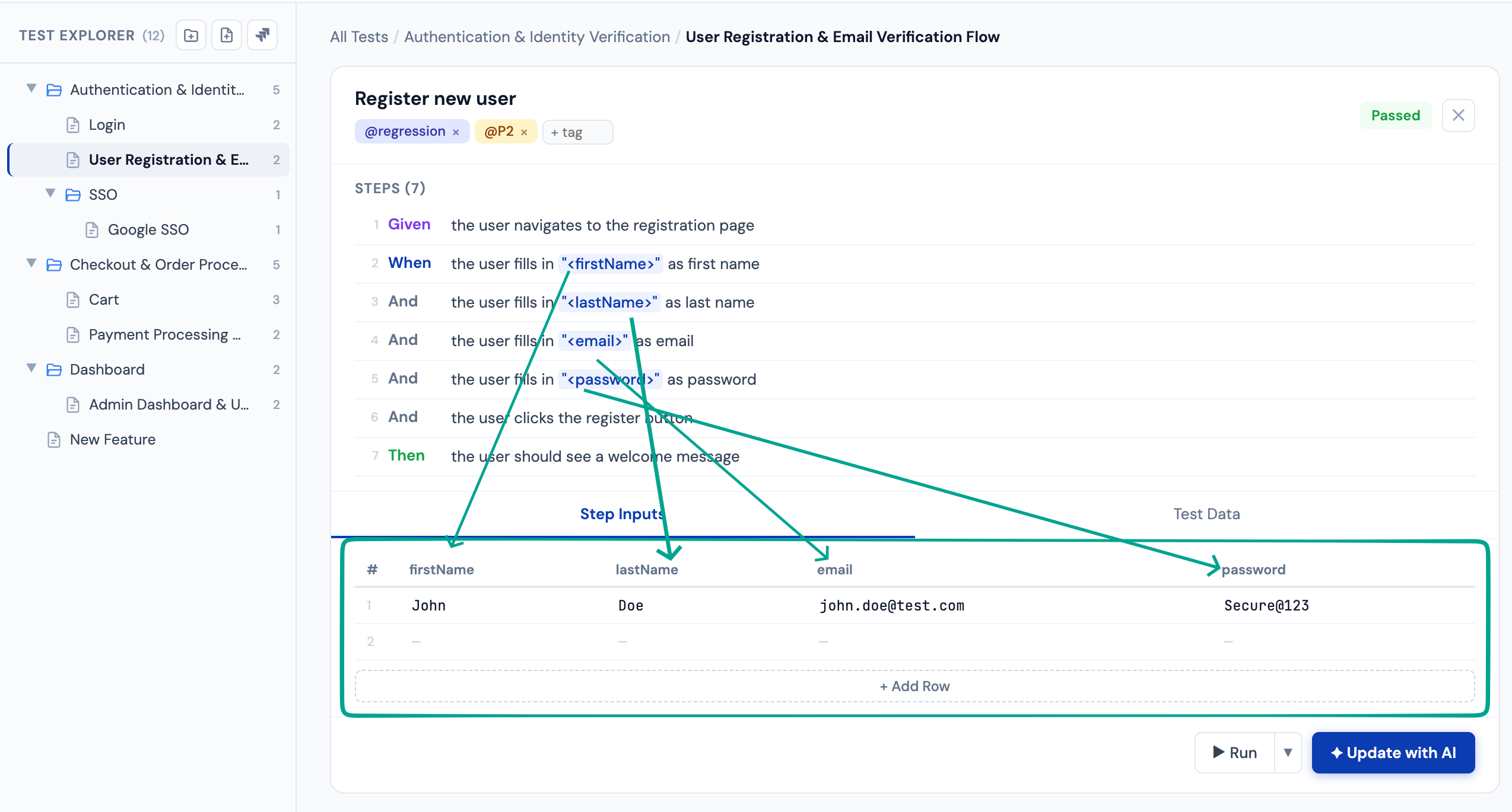 Parameter chip in a step name