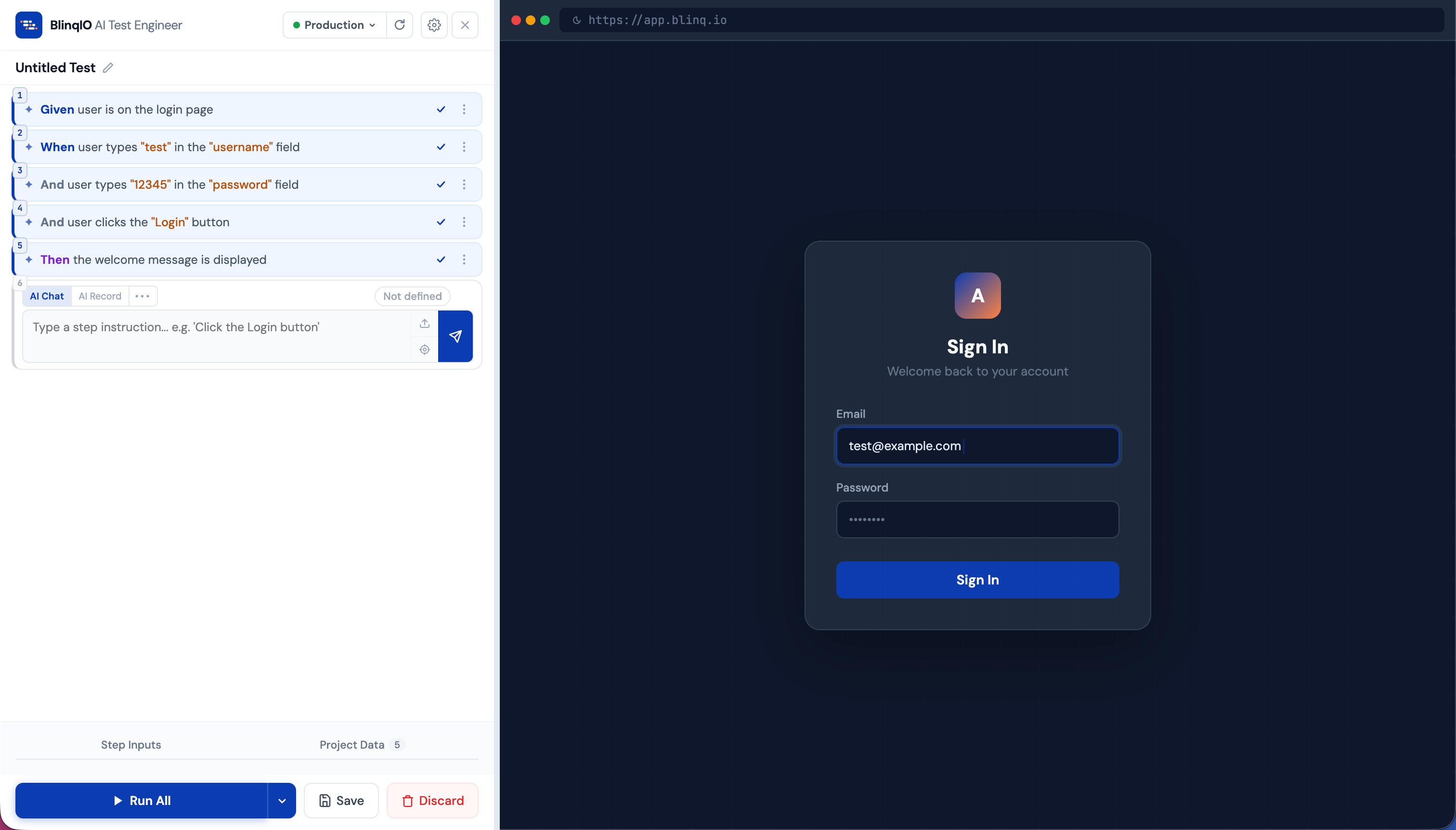 BlinqIO AI Test Engineer platform overview