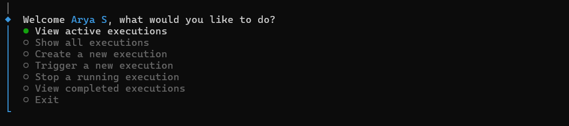 Execution CLI main menu